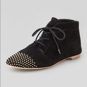 black suede flats with gold studs
